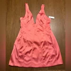 NWT By Anthropologie Sleeveless Plunge Satin Mini Dress Pink Size 14